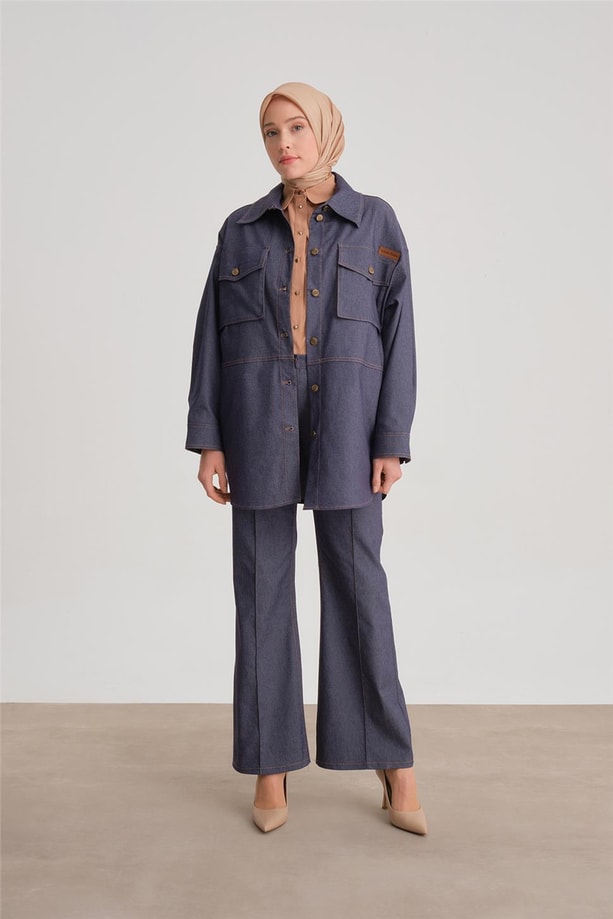 Armine Midi Boy Denim Gömlek Ceket 24Y5403 Lacivert