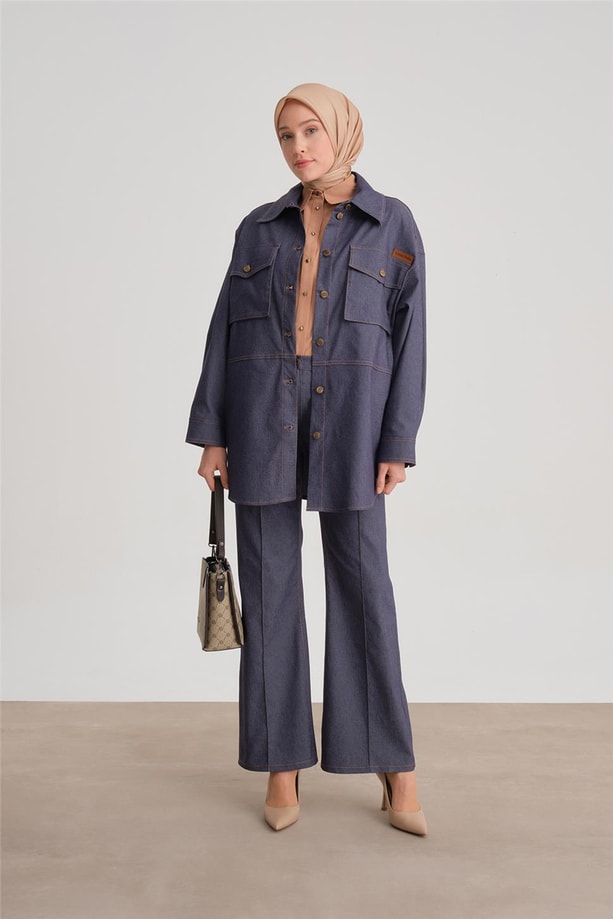 Armine Midi Boy Denim Gömlek Ceket 24Y5403 Lacivert