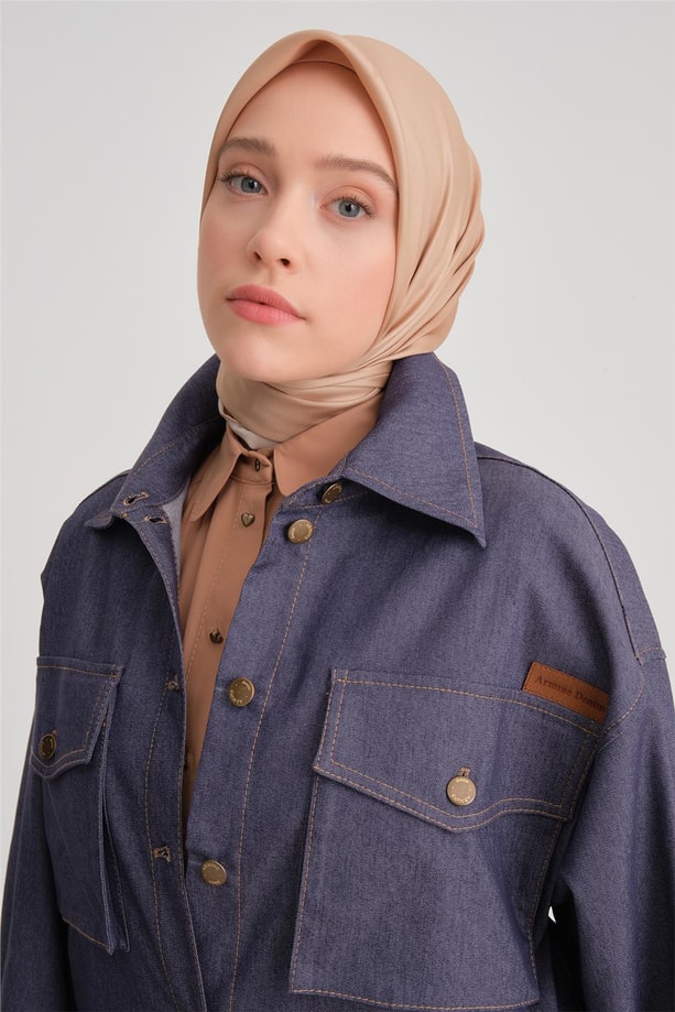 Armine Midi Boy Denim Gömlek Ceket 24Y5403 Lacivert