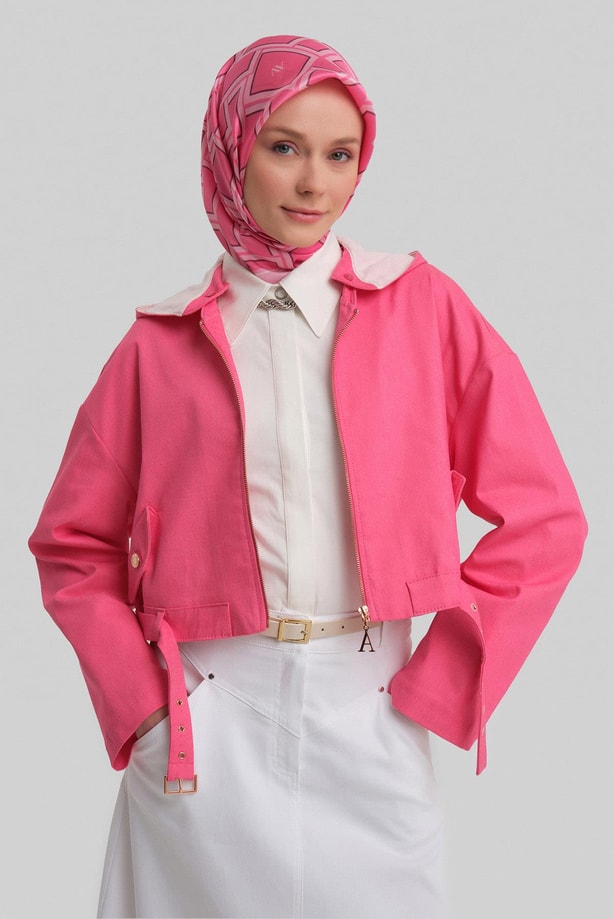 Armine Seyyar Kapüşonlu Ve Kemerli Pamuk Ceket 24Y5406 Orkide