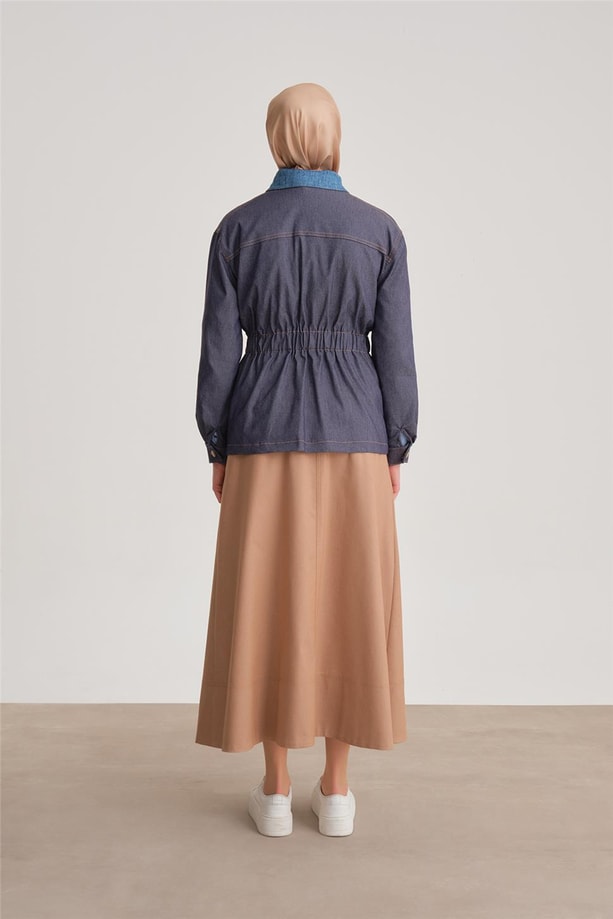 Armine Beli Lastikli Denim Ceket 24Y5408 Lacivert