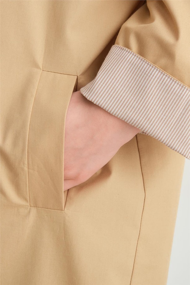 Armine Manşeti Çizgli Trençkot  24Y5502 Camel