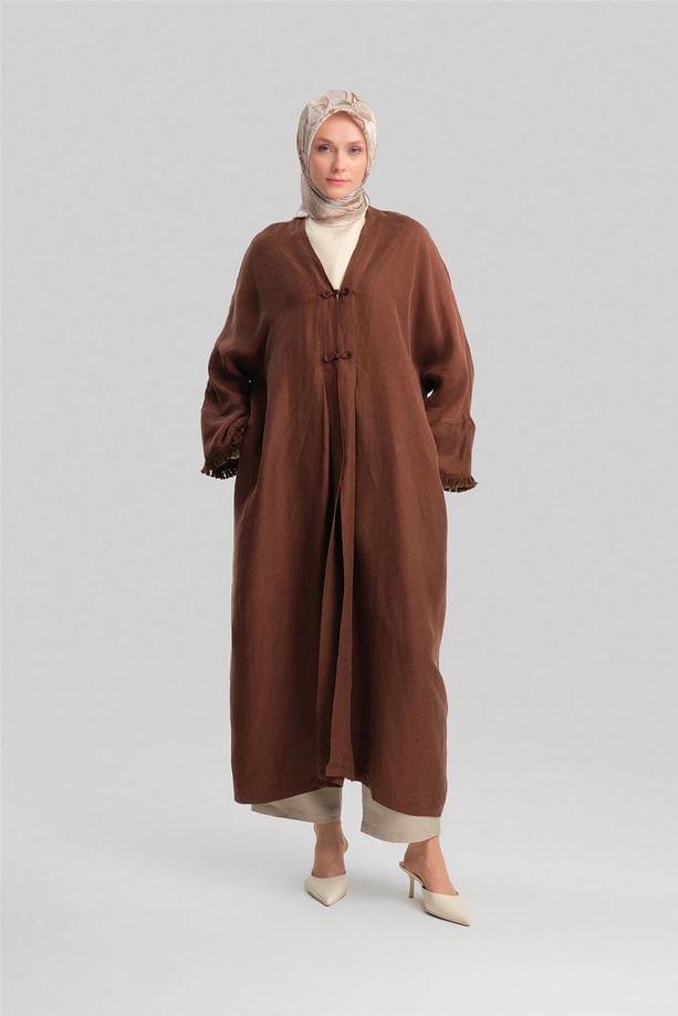Armine Kupra Keten Abaya 24Y5510 Acı Kahve
