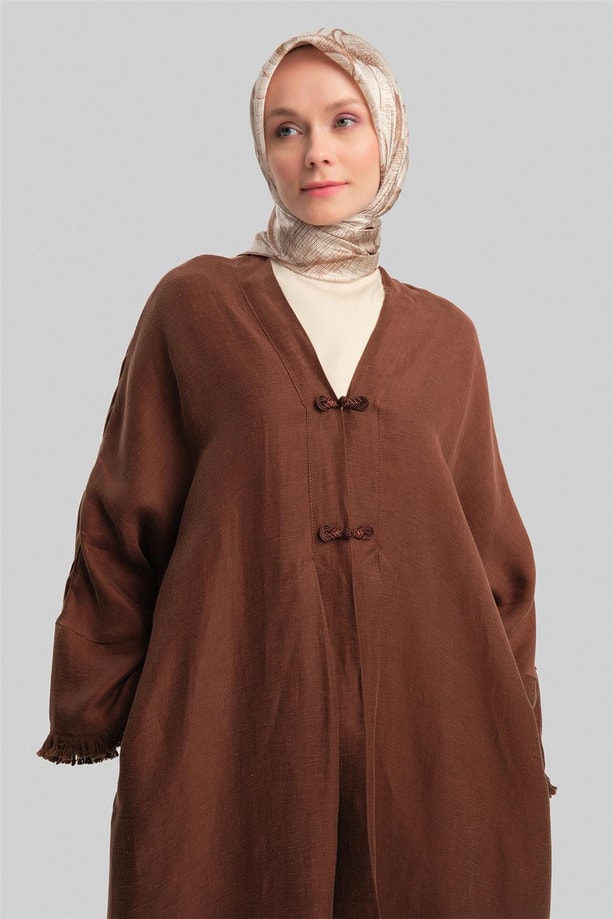 Armine Kupra Keten Abaya 24Y5510 Acı Kahve