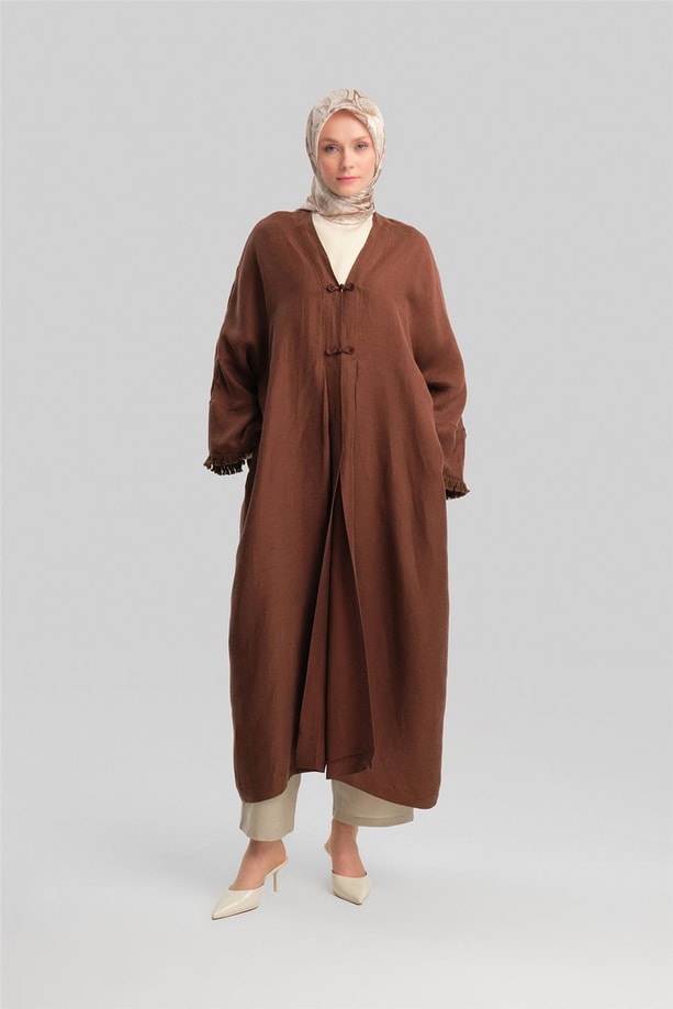 Armine Kupra Keten Abaya 24Y5510 Acı Kahve