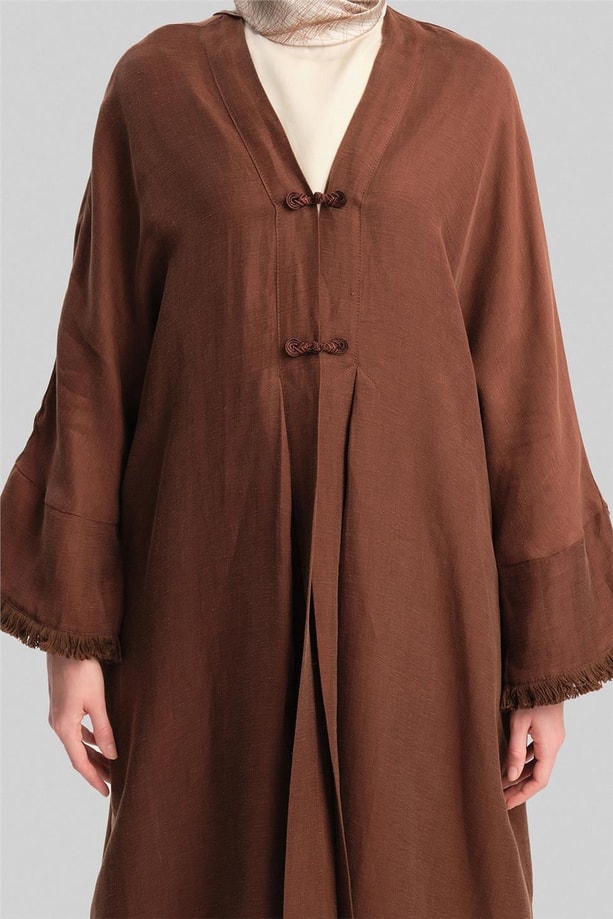 Armine Kupra Keten Abaya 24Y5510 Acı Kahve
