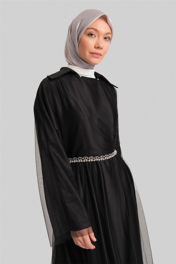 Armine Tül Kaplamaları Abiye Trençkot 24Y5511 Siyah