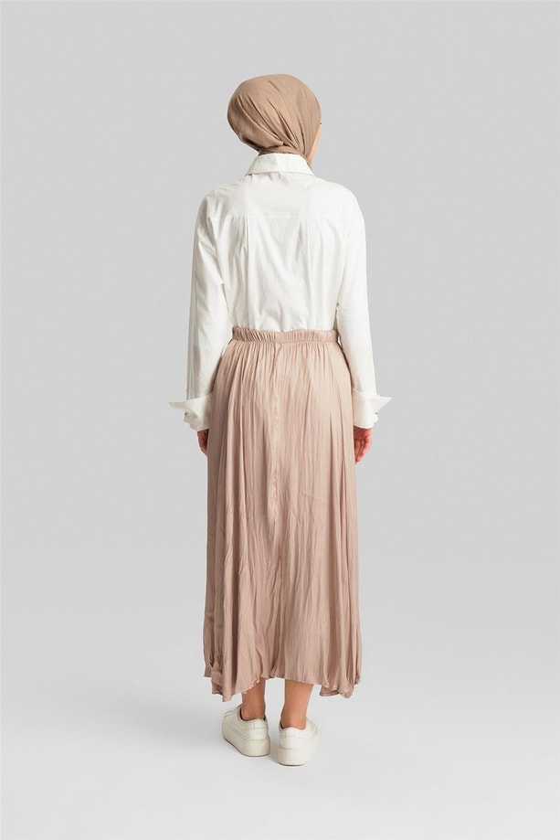 Armine Kırışık Görünümlü Pileli Etek 24YD5601 Bej