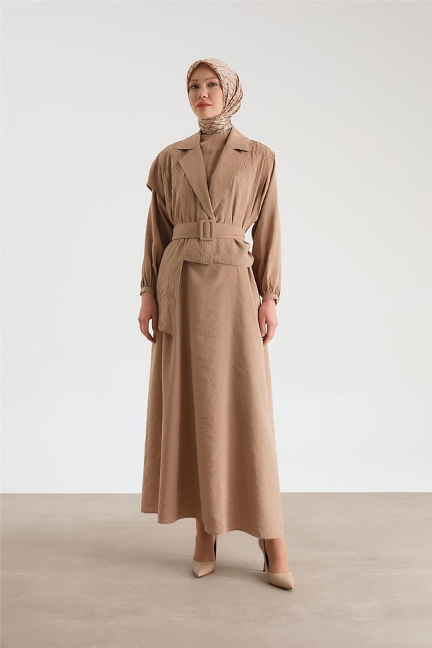 Armine Asimetrik Yelekli Takım 24Y6802 Camel
