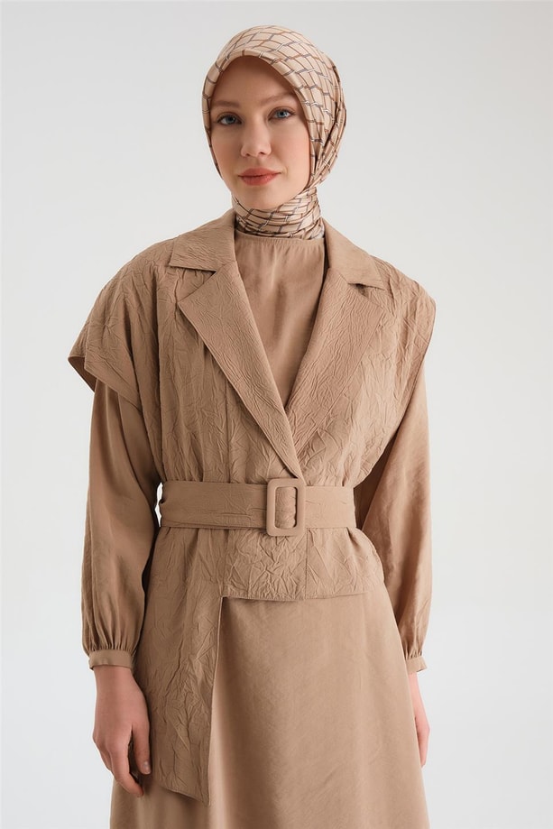 Armine Asimetrik Yelekli Takım 24Y6802 Camel