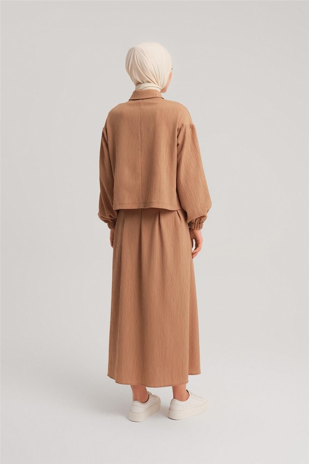 Armine Eteği Pileli Polo Yaka Takım 24Y6809 Camel