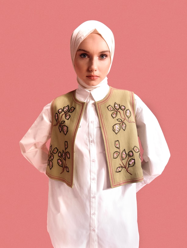 Armine Yeleği İşlemeli Takım 24Y6814 Yeşil
