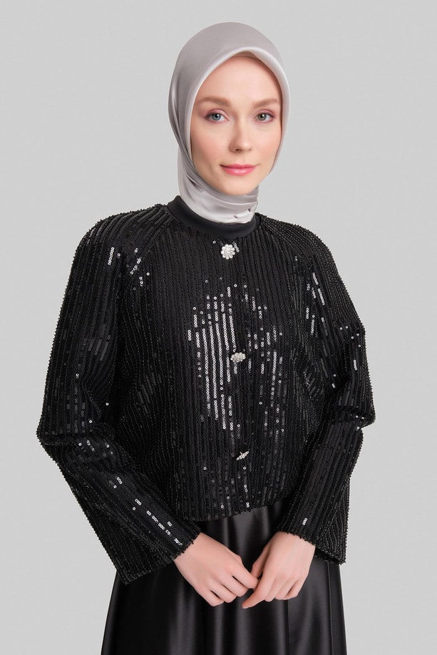 Armine Ceketi Payetli Şık Takım 24Y6817 Siyah