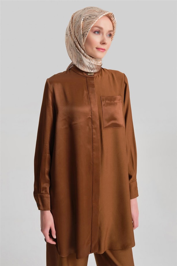 Armine Parlak Yüzeyli Takım 24Y6819 Kahverengi