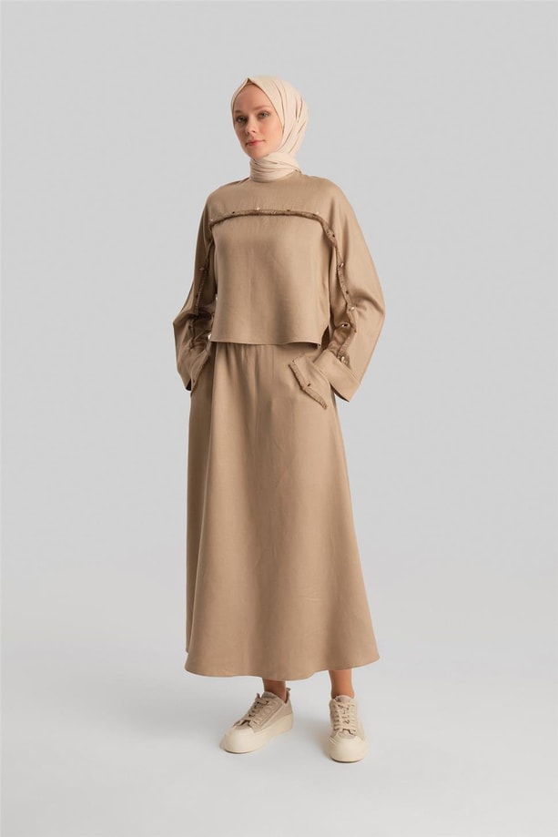 Armine Deniz Kabuklu Viskon Keten Takım 24Y6824 Bej