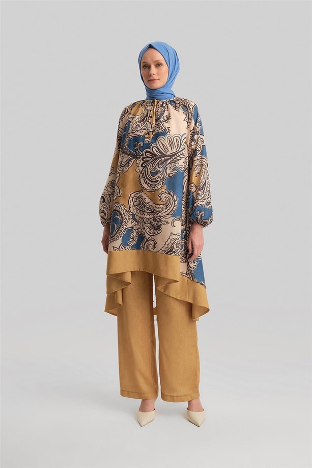 Armine Pantolonlu Desenli Takım 24Y6834 Safran