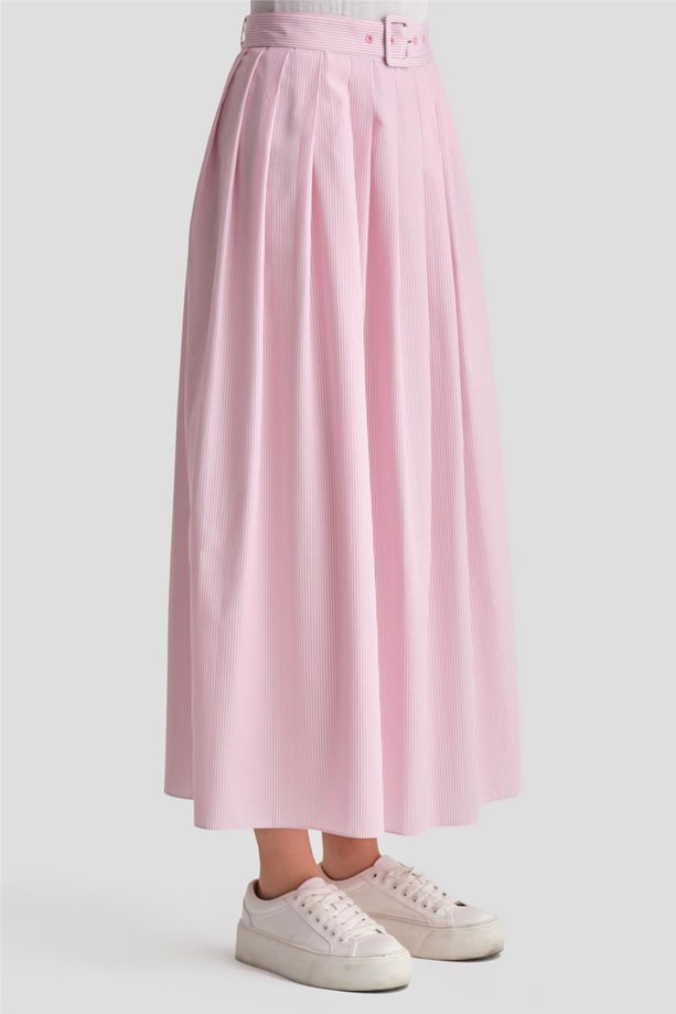 Armine Plise Etekli Çizgili Takım 24K6851 Pembe