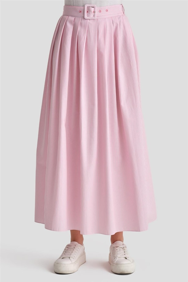 Armine Plise Etekli Çizgili Takım 24K6851 Pembe