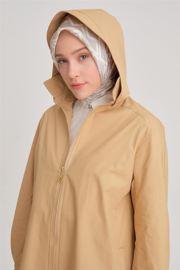 Armine Seyyar Kapüşonlu Grogren Detaylı Parka 24Y7409 Camel