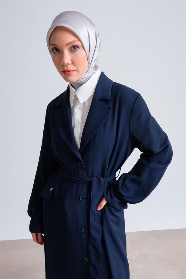 Armine Bileği Lastikli Pardesü 24Y8703 Lacivert