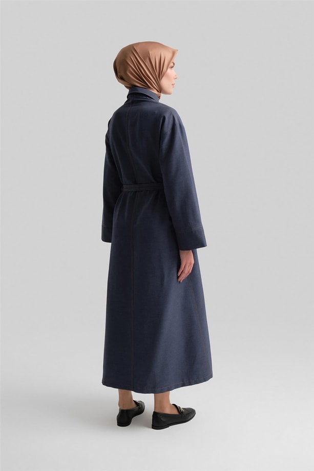Armine Kup Ve Dikiş Efektli Denim Elbise 24Y9804 Lacivert