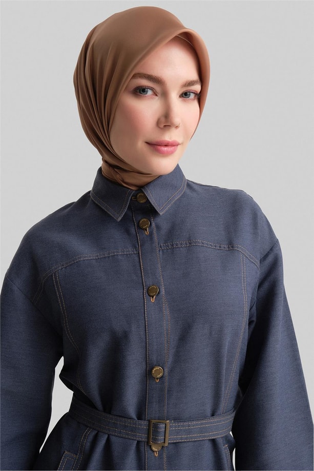 Armine Kup Ve Dikiş Efektli Denim Elbise 24Y9804 Lacivert