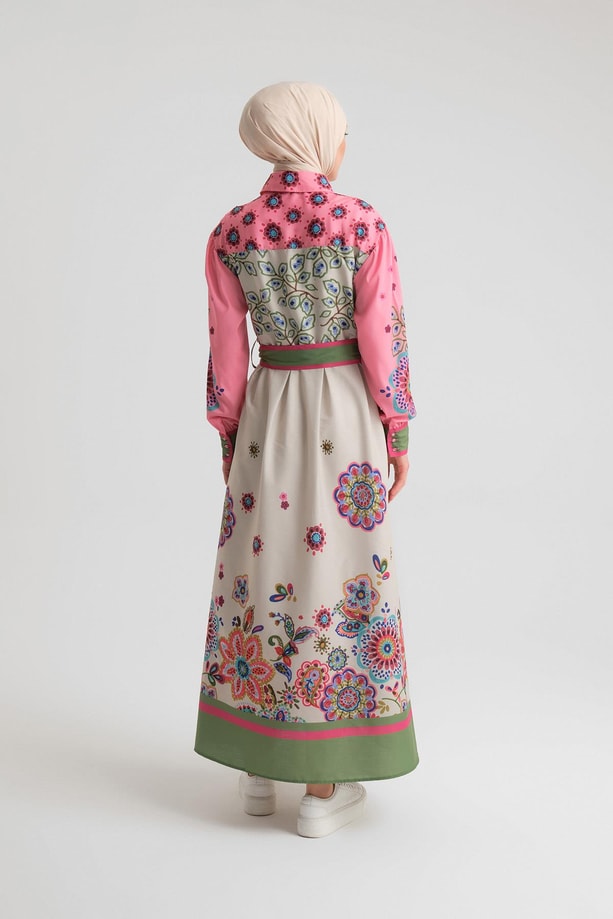 Armine Çiçek Desenli Elbise 24Y9805 Pembe