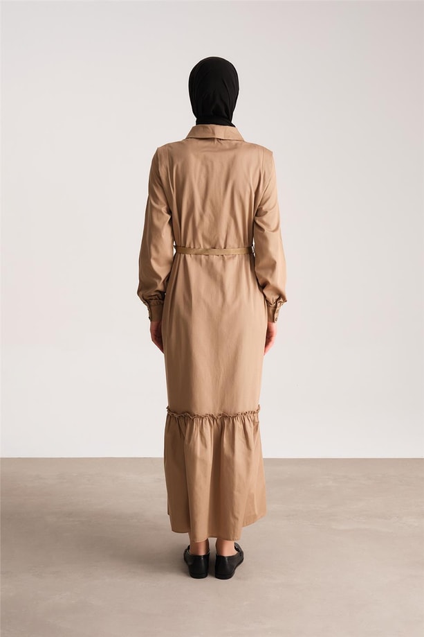 Armine Üstü Düğmeli Pamuk Gabardin Elbise 24Y9807 Camel