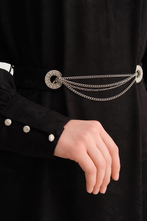 Armine Aksesuar DetaylıJakarlı Viskoz Abiye 24Y9808 Siyah