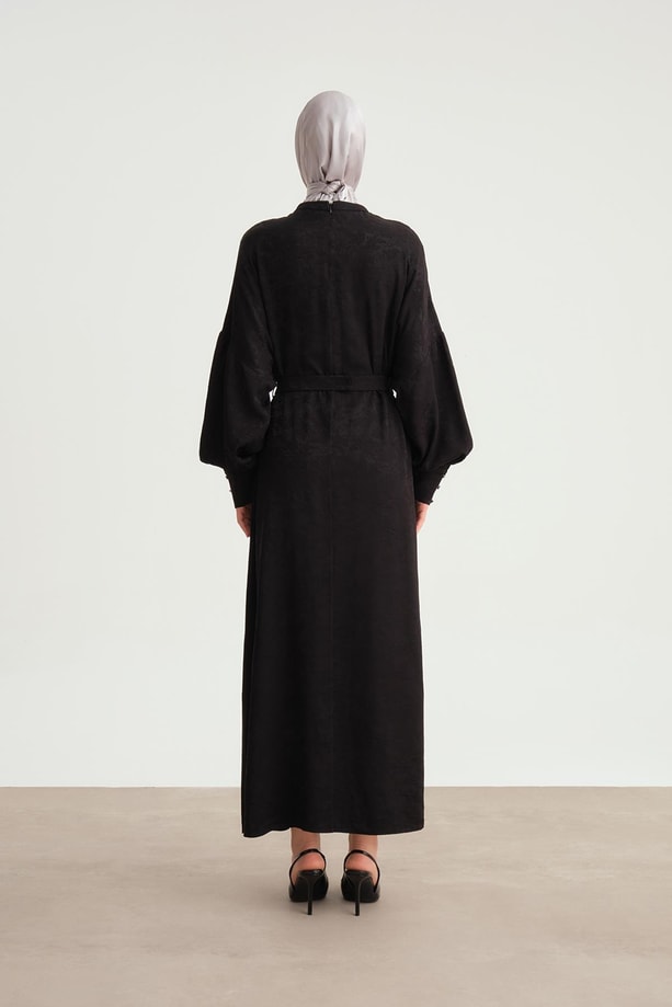 Armine Aksesuar DetaylıJakarlı Viskoz Abiye 24Y9808 Siyah