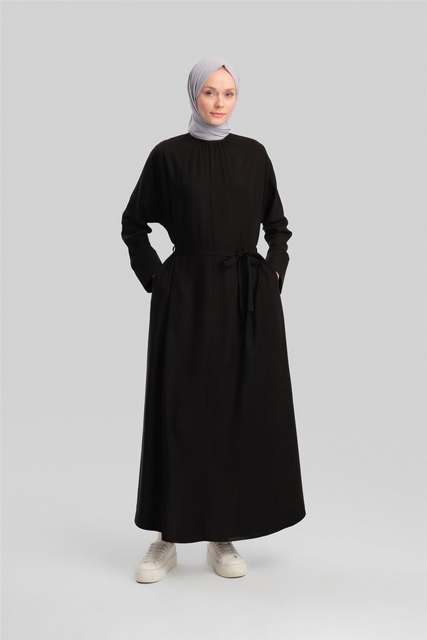 Armine Kolu Bütün Viskon Tencel Elbise 24Y9821 Siyah