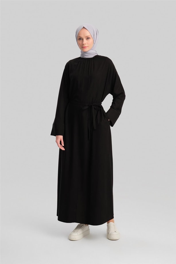 Armine Kolu Bütün Viskon Tencel Elbise 24Y9821 Siyah