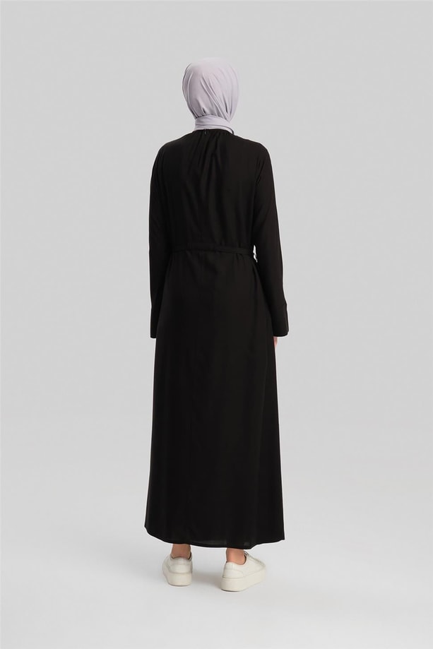 Armine Kolu Bütün Viskon Tencel Elbise 24Y9821 Siyah