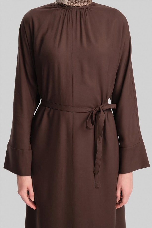 Armine Kolu Bütün Viskon Tencel Elbise 24Y9821 Acı Kahve