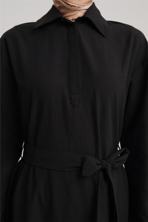 Armine Polo Yaka Basic Pamuk Elbise 24Y9822 Siyah