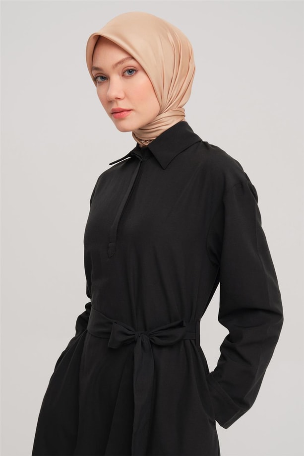 Armine Polo Yaka Basic Pamuk Elbise 24Y9822 Siyah