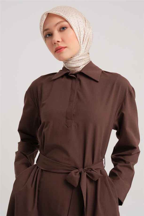 Armine Polo Yaka Basic Pamuk Elbise 24Y9822 Acı Kahve