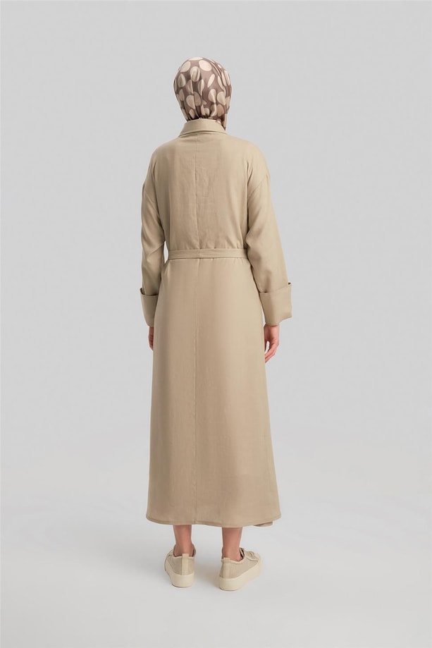 Armine Kalın Manşetli Keten Elbise 24Y9830 Aytaşı