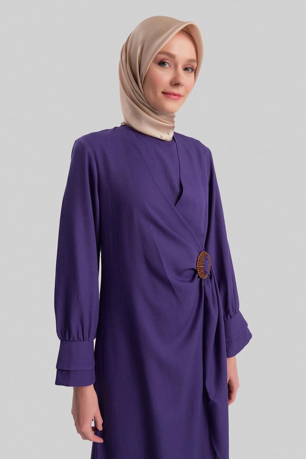 Armine Tokalı Kruvaze Elbise 24Y9839 Morcivert