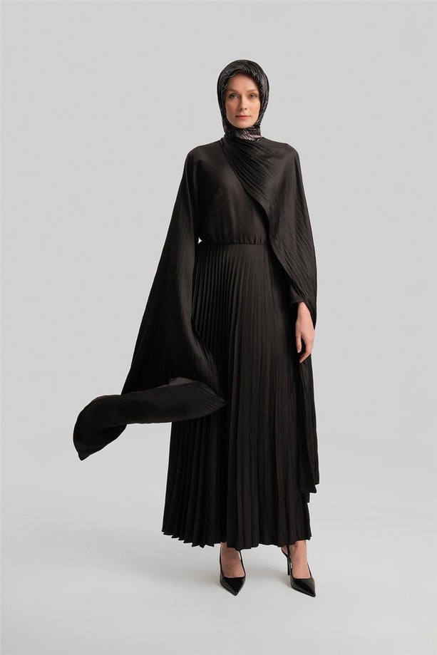 Armine Pliseli Şık Elbise 24Y9842 Siyah