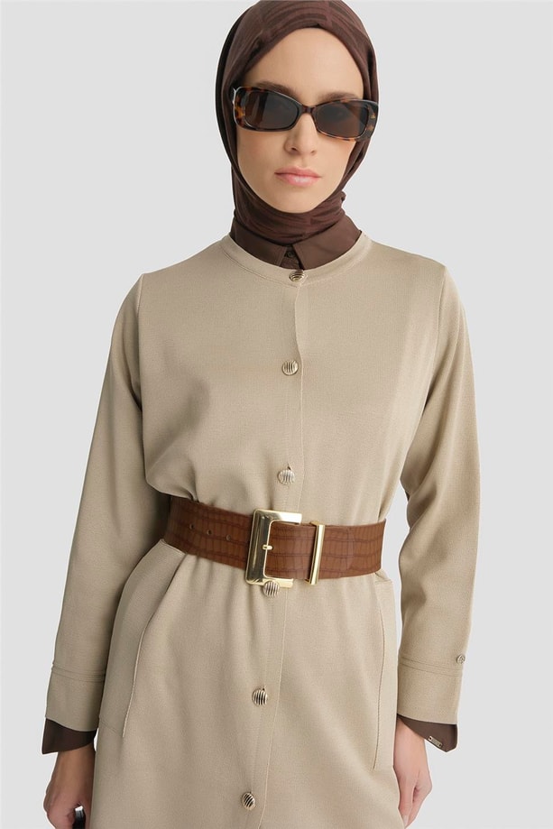 Armine Düğmeli Triko Kap 25KTD4122 Koyu Taş