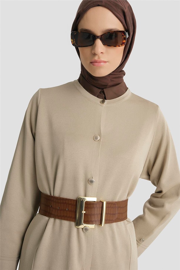 Armine Düğmeli Triko Kap 25KTD4122 Koyu Taş