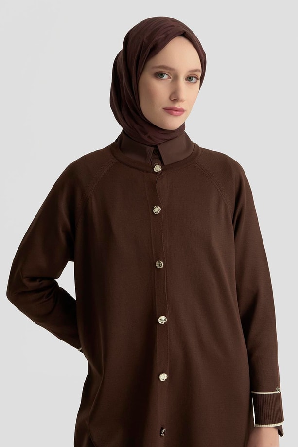 Armine Trend Çizgi Detaylı Triko Hırka 25KTD4123 Acı Kahve