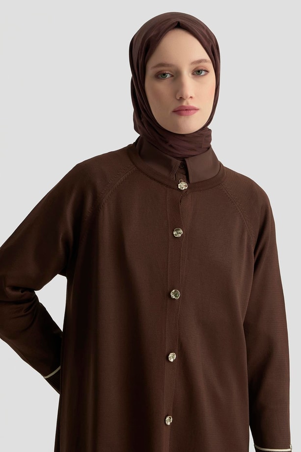 Armine Trend Çizgi Detaylı Triko Hırka 25KTD4123 Acı Kahve