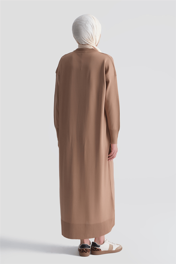 Armine Baklava Desenli Triko Elbise 25KTD958 Latte