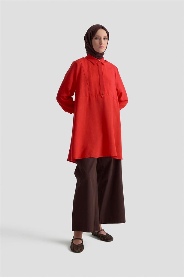 Armine Etek Ucu Volanlı Tunik 25KD1002 Kiremit