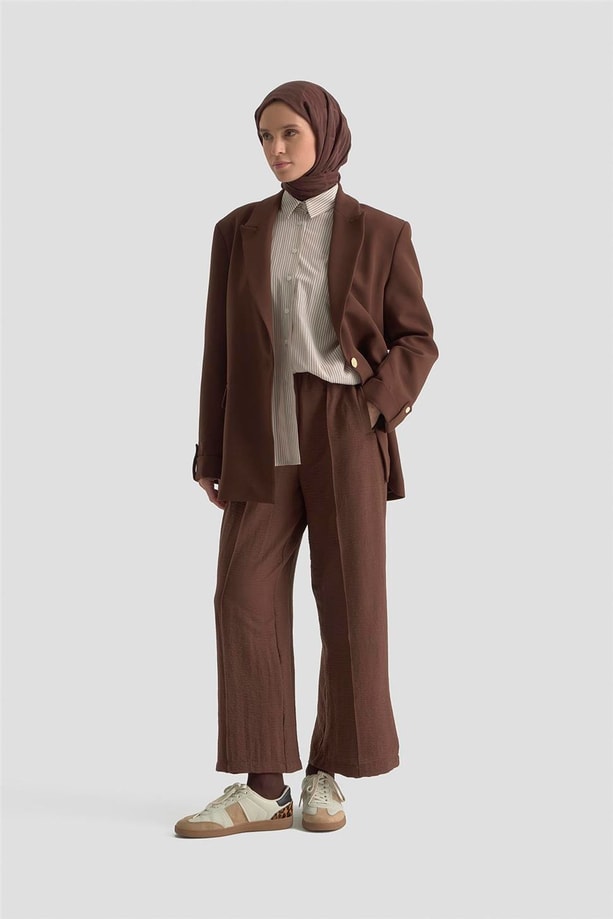 Armine Önü Dikişli Pantolon 25KD1004 Kakao