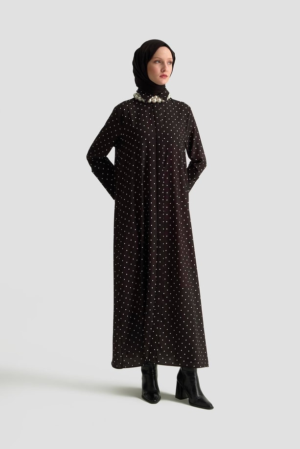 Armine Puantiyeli Elbise 25KD1007 Siyah