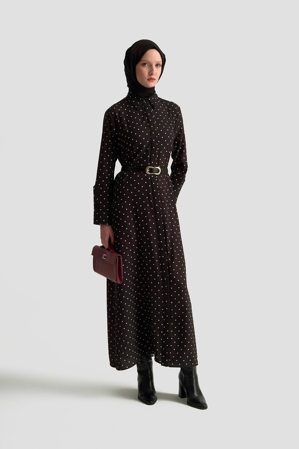 Armine Puantiyeli Elbise 25KD1007 Siyah