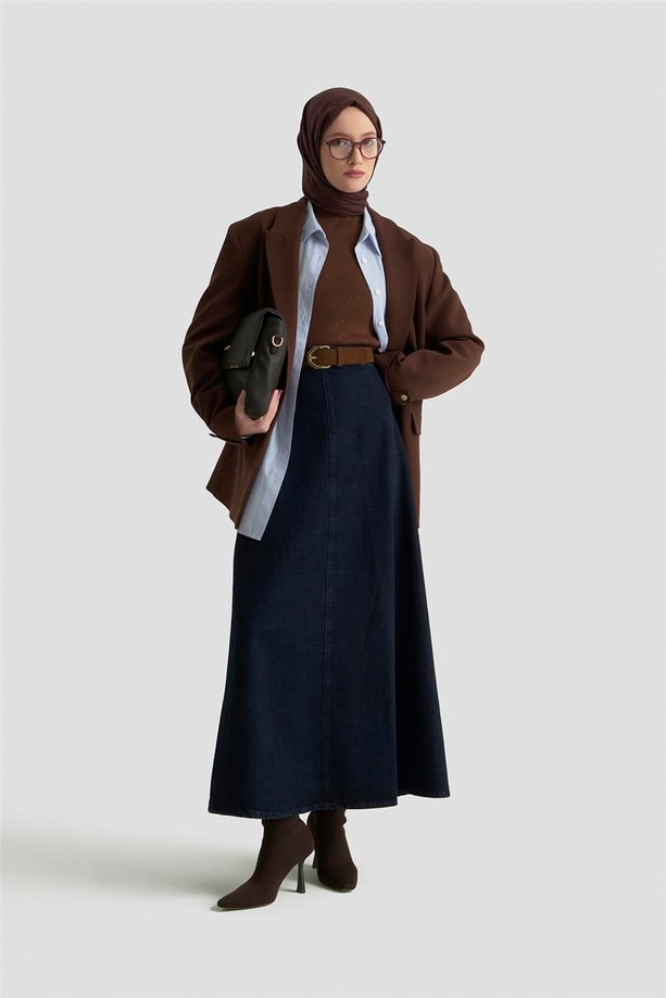 Armine Parçalı Denim Etek 25KD1010 Lacivert